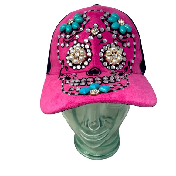 Candy Skull Women’s Adjustable Embellished Hook & Loop Hat - Picture 2 of 9